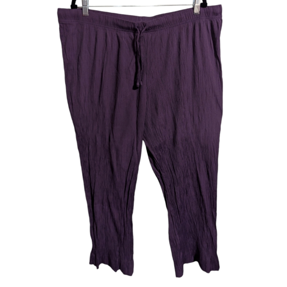 Islander women's krinkle Pants 2X purple stretchy waist NEW w-225